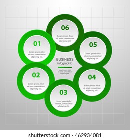 Infographics step by step. Universal abstract element of chart, graph, diagram with 6 steps, options, parts, processes. Green vector business template for presentation and training.