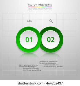 Infographics step by step. Universal abstract element of chart, graph, diagram with 2 steps, options, parts, processes. Green vector business template for presentation and training.