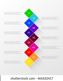 Infographics step by step. Universal abstract element of chart, graph, diagram with 11 steps, options, parts, processes. Vector business template for presentation and training.