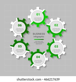 Infographics step by step. Universal abstract element of chart, graph, diagram with 6 steps, options, parts, processes. Green vector business template for presentation and training.