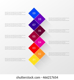 Infographics step by step. Universal abstract element of chart, graph, diagram with 9 steps, options, parts, processes. Vector business template for presentation and training.