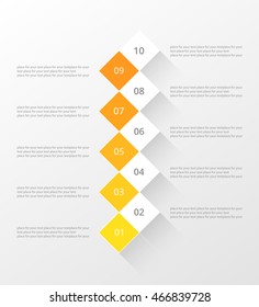 Infographics step by step. Universal abstract element of chart, graph, diagram with 10 steps, options, parts, processes. Vector business template for presentation and training.