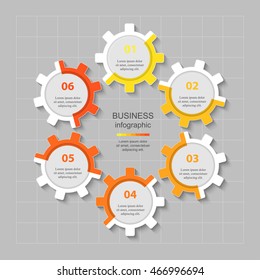 Infographics step by step. Universal abstract element of chart, graph, diagram with 6 steps, options, parts, processes. Vector business template for presentation and training.