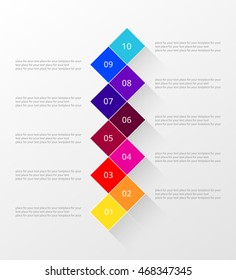Infographics step by step. Universal abstract element of chart, graph, diagram with 10 steps, options, parts, processes. Vector business template for presentation and training.