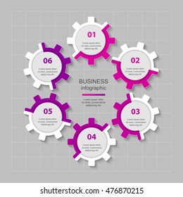 Infographics step by step. Universal abstract element of chart, graph, diagram with 6 steps, options, parts, processes. Vector violet business template for presentation and training.