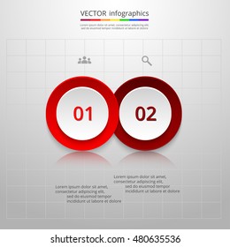 Infographics step by step. Universal abstract element of chart, graph, diagram with 2 steps, options, parts, processes. Red vector business template for presentation and training.