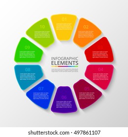 Infographics step by step. Universal abstract element of chart, graph, diagram with 10 steps, options, parts, processes. Vector business template for presentation and training.