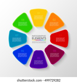 Infographics step by step. Universal abstract element of chart, graph, diagram with 8 steps, options, parts, processes. Vector business template for presentation and training.