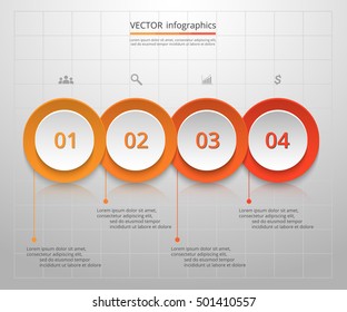 Infographics step by step. Universal abstract element of chart, graph, diagram with 4 steps, options, parts, processes. Orange vector business template for presentation and training.