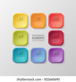 Infographics step by step. Universal abstract element of chart, graph, diagram with 8 steps, options, parts, processes. Vector business template for presentation and training.