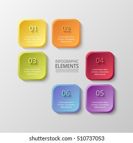 Infographics step by step. Universal abstract element of chart, graph, diagram with 6 steps, options, parts, processes. Vector business template for presentation and training.
