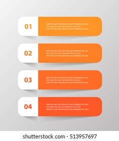 Infographics step by step. Universal abstract element of chart, graph, diagram with 4 steps, options, parts, processes. Orange vector business template for presentation and training.
