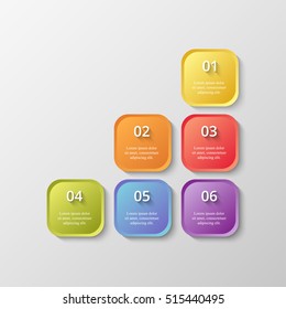 Infographics step by step. Universal abstract element of chart, graph, diagram with 6 steps, options, parts, processes. Vector business template for presentation and training.