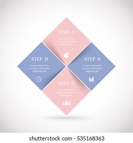 Infographics step by step. Universal abstract element of chart, graph, diagram with 4 steps, options, parts, processes. Vector business template for presentation and training.