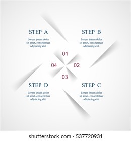 Infographics step by step. Universal abstract element of chart, graph, diagram with 4 steps, options, parts, processes. Vector business template for presentation and training.
