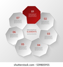 Infographics step by step. Universal abstract element of chart, graph, diagram with 7 steps, options, parts, processes. Vector business template for presentation and training.