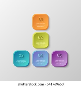 Infographics step by step. Universal abstract elements of chart, graph, diagram with 5 steps, options, parts, processes. Vector business template for presentation and training.