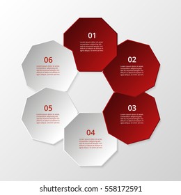 Infographics step by step. Universal abstract element of chart, graph, diagram with 6 steps, options, parts, processes. Vector business template for presentation and training.