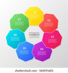 Infographics step by step. Universal abstract element of chart, graph, diagram with 7 steps, options, parts, processes. Colorful vector business template for presentation and training.