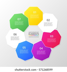 Infographics step by step. Universal abstract element of chart, graph, diagram with 7 steps, options, parts, processes. Vector business template for presentation and training.