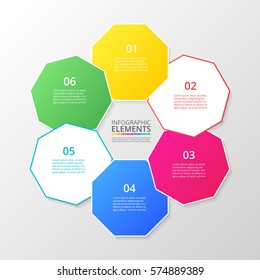 Infographics step by step. Universal abstract element of chart, graph, diagram with 6 steps, options, parts, processes. Vector business template for presentation and training.