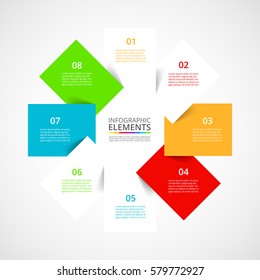 Infographics step by step. Universal abstract element of chart, graph, diagram with 8 steps, options, parts, processes. Vector business template for presentation and training.