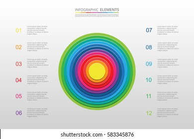 Infographics step by step. Universal abstract element of chart, graph, diagram with 12 steps, options, parts, processes. Vector business template for presentation, speech or training.