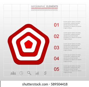 Infographics step by step. Universal abstract element of chart, graph, diagram with 5 steps, options, parts, processes. Vector business template for presentation and training.