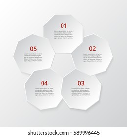 Infographics step by step. Universal abstract element of chart, graph, diagram with 5 steps, options, parts, processes. Vector business template for presentation and training.