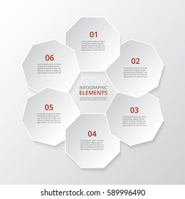 Infographics step by step. Universal abstract element of chart, graph, diagram with 6 steps, options, parts, processes. Vector business template for presentation and training.