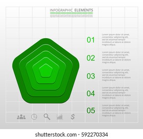 Infographics step by step. Universal abstract element of chart, graph, diagram with 5 steps, options, parts, processes. Green vector business template for presentation and training.