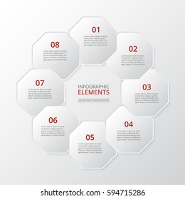 Infographics step by step. Universal abstract element of chart, graph, diagram with 8 steps, options, parts, processes. Vector business template for presentation and training.