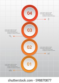 Infographics step by step. Universal abstract element of chart, graph, diagram with 4 steps, options, parts, processes. Orange vector business template for presentation and training.