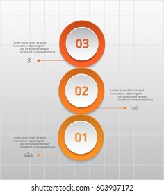 Infographics step by step. Universal abstract element of chart, graph, diagram with 3 steps, options, parts, processes. Orange vector business template for presentation and training.