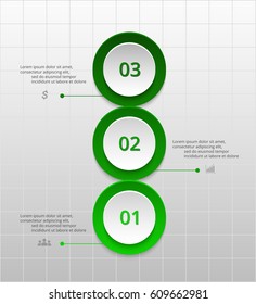 Infographics step by step. Universal abstract element of chart, graph, diagram with 3 steps, options, parts, processes. Green vector business template for presentation and training.