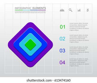 Infographics step by step. Universal abstract element of chart, graph, diagram with 4 steps, options, parts, processes. Vector business template for presentation and training.