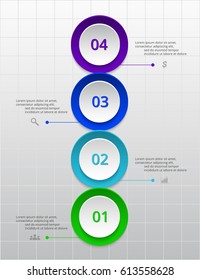 Infographics step by step. Universal abstract element of chart, graph, diagram with 4 steps, options, parts, processes. Vector business template for presentation and training.