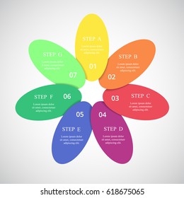 Infographics step by step. Universal abstract element of chart, graph, diagram with 7 steps, options, parts, processes. Vector business template for presentation and training.
