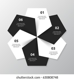 Infographics step by step. Universal abstract element of chart, graph, diagram with 6 steps, options, parts, processes. Black and white vector business template for presentation and training.