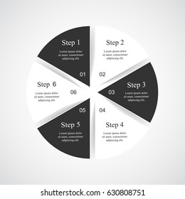 Infographics step by step. Universal abstract element of chart, graph, diagram with 6 steps, options, parts, processes. Black and white vector business template for presentation and training.