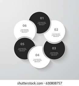 Infographics step by step. Universal abstract element of chart, graph, diagram with 6 steps, options, parts, processes. Black and white vector business template for presentation and training.