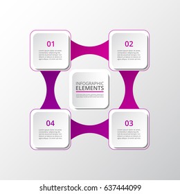 Infographics step by step. Universal abstract element of chart, graph, diagram with 4 steps, options, parts, processes. Lilac vector business template for presentation and training.