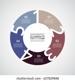 Infographics step by step. Universal abstract element of chart, graph, diagram with 5 steps, options, parts, processes. Vector business template for presentation and training.