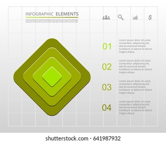 Infographics step by step. Universal abstract element of chart, graph, diagram with 4 steps, options, parts, processes. Vector business template for presentation and training.