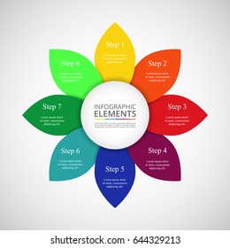 Infographics step by step. Universal abstract element of chart, graph, diagram with 8 steps, options, parts, processes. Vector business template for presentation and training.