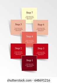 Infographics step by step. Universal abstract element of chart, graph, diagram with 7 steps, options, parts, processes. Vector business template for presentation and training.