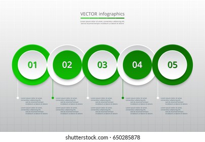 Infographics step by step. Universal abstract element of chart, graph, diagram with 5 steps, options, parts, processes. Green business template for presentation and training.