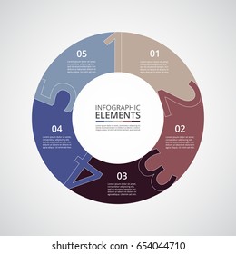 Infographics step by step. Universal abstract element of chart, graph, diagram with 5 steps, options, parts, processes. Vector business template for presentation and training.