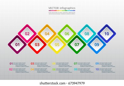 Infographics step by step. Universal abstract element of chart, graph, diagram with 10 steps, options, parts, processes. Vector business template for presentation and training.
