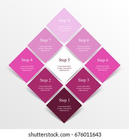 Infographics step by step. Universal abstract element of chart, graph, diagram with 9 steps, options, parts, processes. Vector business template for presentation and training.